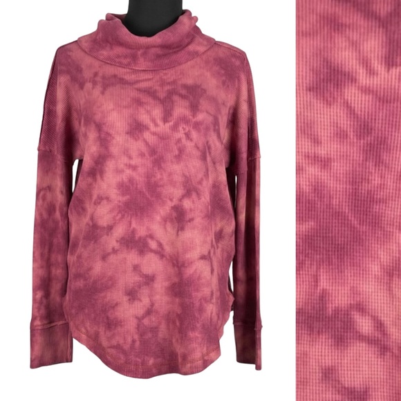 Maeve Waffle Knit Cowl Neck Thermal Tie Dye Long Sleeve Top size Small - Picture 2 of 9